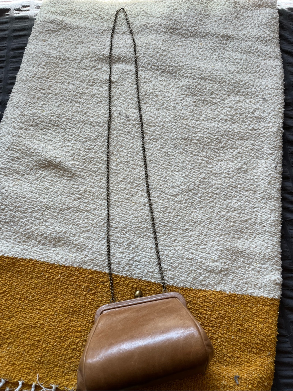 HOBO Brown Leather Kiss-Lock Clutch Coin Purse Optional Chain Cross Body Strap - Picture 3 of 12